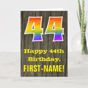 Carte 44e anniversaire : Rustic Faux Wood Look, Arc-en-c