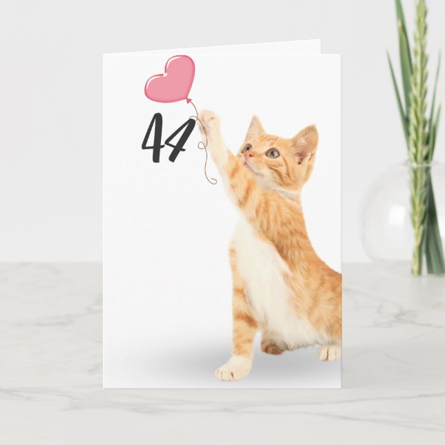 Carte 44e anniversaire tabby chat avec ballon cardiaque (Devant)