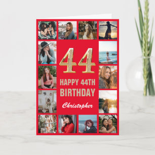 Carte 44e Joyeux Anniversaire Collage photo rouge et or