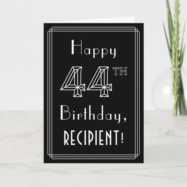 Carte 44th Birthday: Art Deco Style # 44 & Custom Name (Devant)
