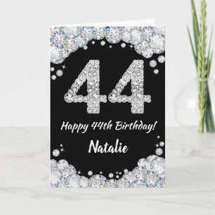 Carte 44th Birthday Black and Silver Glitter Card
