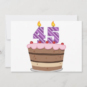Carte 45 ans sur le gâteau d'anniversaire
