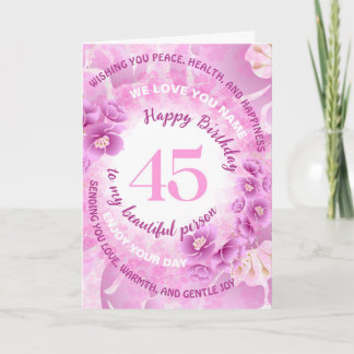 Carte 45 Fête d'anniversaire étape floral cerisier rose