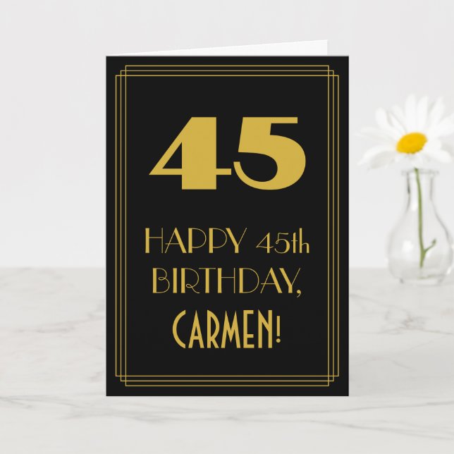Carte 45e anniversaire - Art Déco Inspiré Look "45" & No (Petite plante)