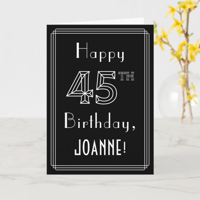 Carte 45e anniversaire : Art Déco Style # 45 & Nom perso (Fleur jaune)