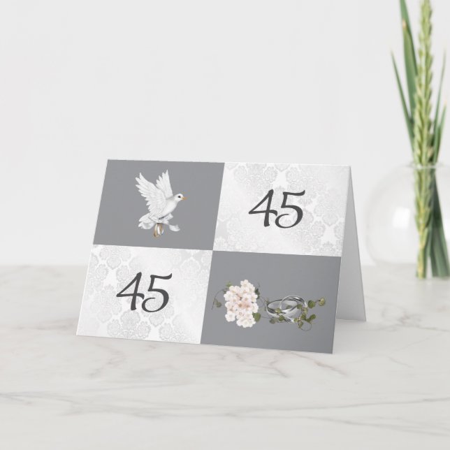 Carte 45e Anniversaire Avec Colombe et Anneaux (Devant)