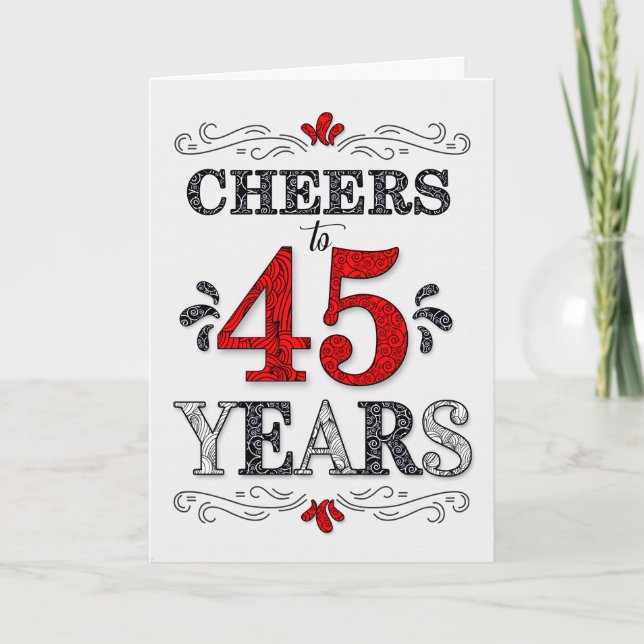 Carte 45e anniversaire Cheers en Motif noir blanc rouge (Devant)