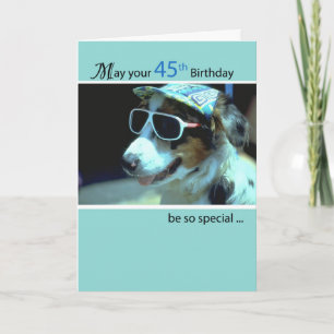 Carte 45e Anniversaire Chien dans Lunettes de soleil amu