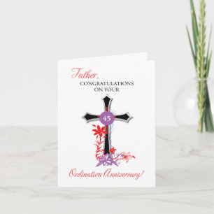 Carte 45e anniversaire d'ordination de prêtre Croix noir