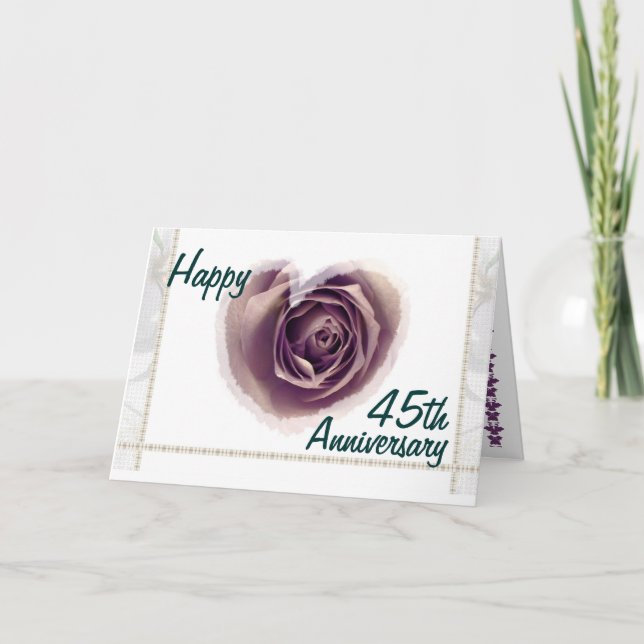 Carte 45e anniversaire du Mariage - Coeur Rose violet (Devant)