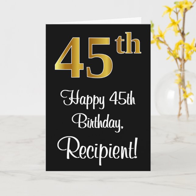 Carte 45e anniversaire ~ Elégant Luxueux Faux Gold Look  (Fleur jaune)