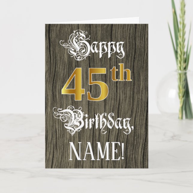Carte 45e anniversaire : Faux Gold Look + Faux Wood Moti (Devant)