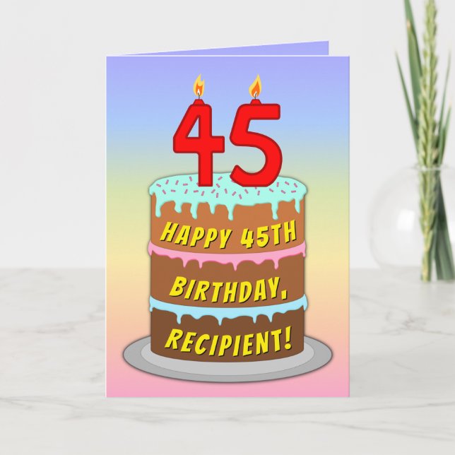 Carte 45e anniversaire — Fun Cake & Candles, avec nom pe (Devant)