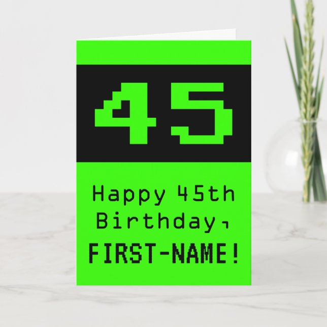 Carte 45e anniversaire : Nerdy / Geeky Style "45" et nom (Devant)