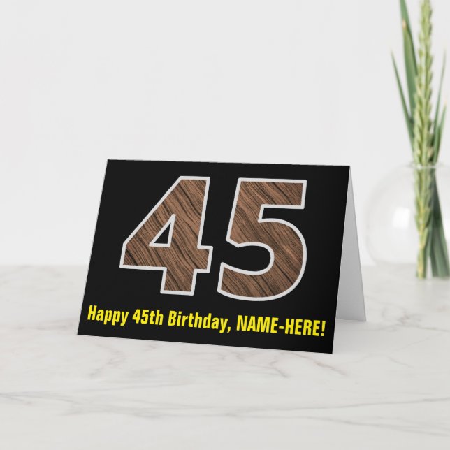 Carte 45e anniversaire : Nom + Faux Wood Grain Motif "45 (Devant)