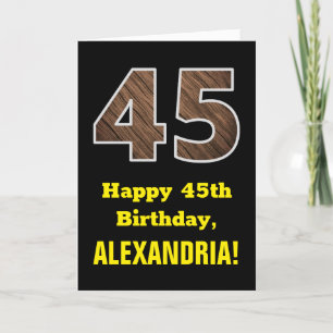 Carte 45e anniversaire : Nom, Motif Faux Wood Grain "45"