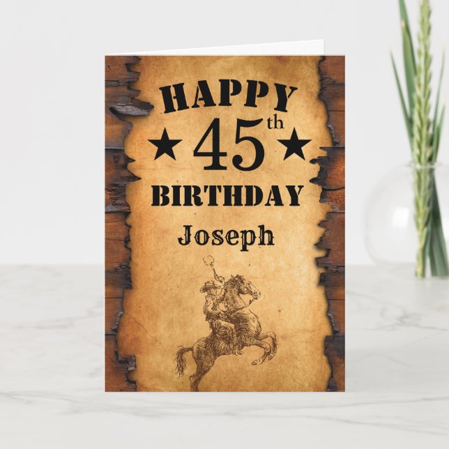 Carte 45e anniversaire Pays rustique Western Cowboy Hors (Devant)