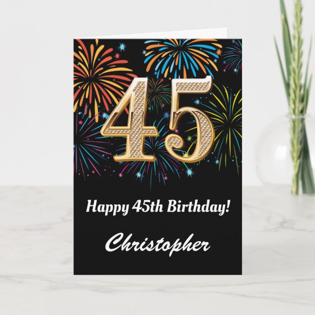 Carte 45e anniversaire Rainbow Fireworks noir et or (Devant)