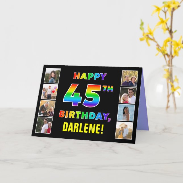 Carte 45e anniversaire : Rainbow Text, Custom Photos & N (Fleur jaune)