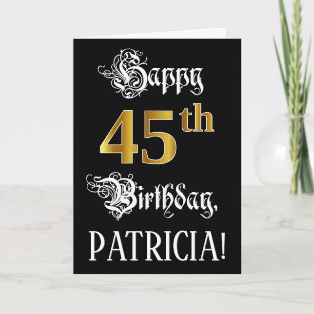 Carte 45e anniversaire — Script fantaisie; look or Faux; (Devant)