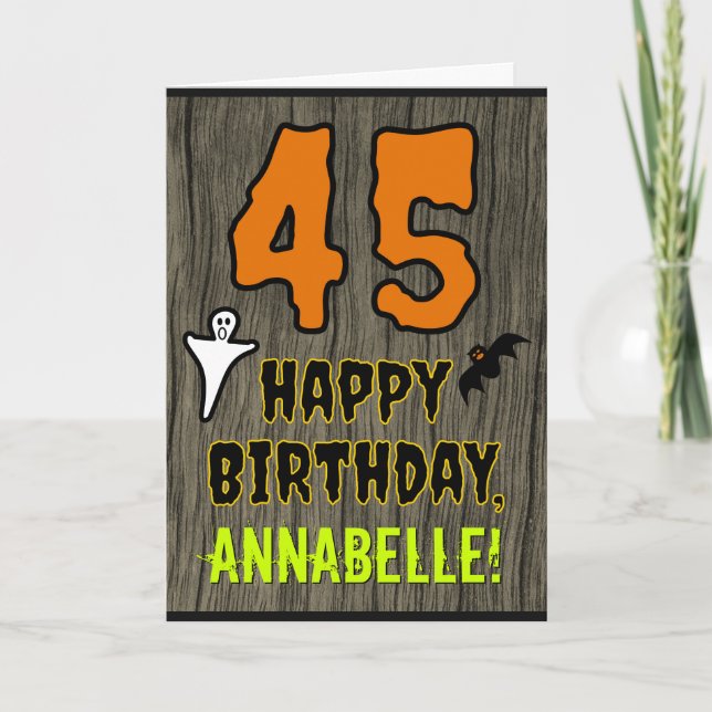 Carte 45e anniversaire : thème Halloween effrayant, nom  (Devant)