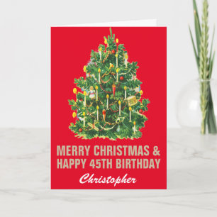Carte 45e Joyeux anniversaire et Joyeux Noël Rouge & Or