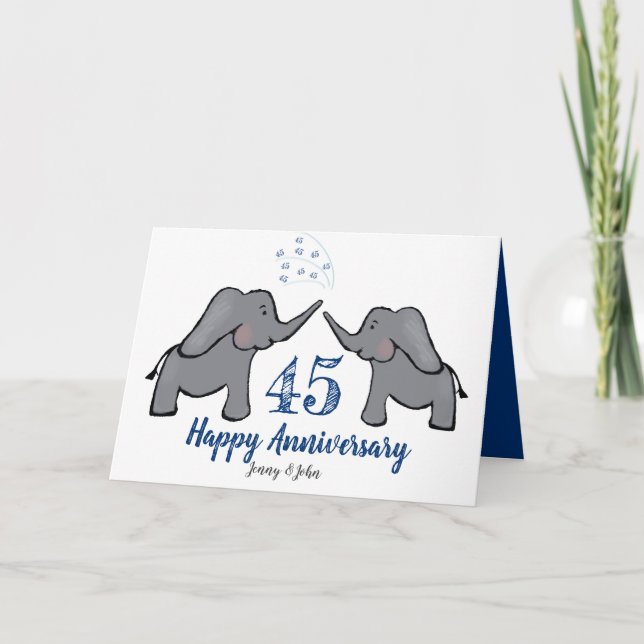 Carte 45e saphir mariage anniversaire éléphant mignon (Devant)