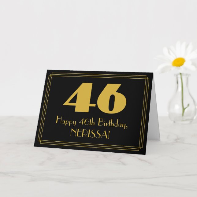 Carte 46e anniversaire : Art Déco Inspiré Look "46" & No (Petite plante)