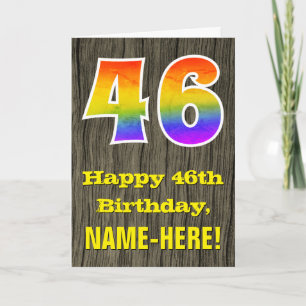 Carte 46e anniversaire : aspect bois rustique faux, "46"