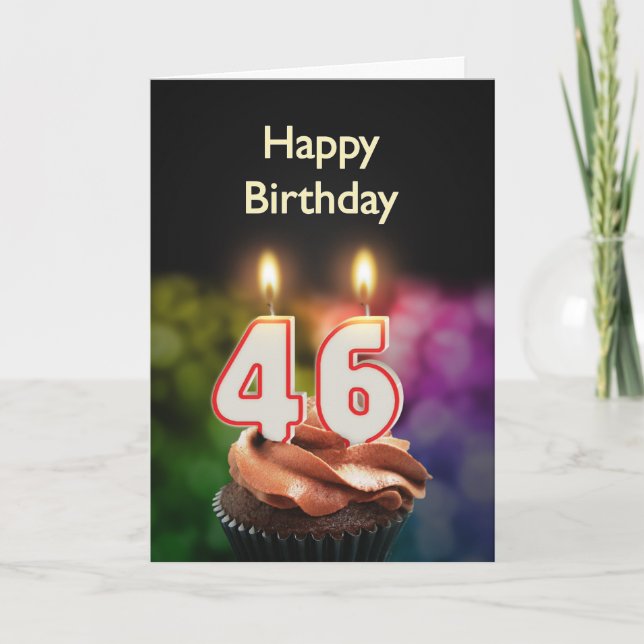Carte 46e anniversaire avec gâteau et bougies (Devant)
