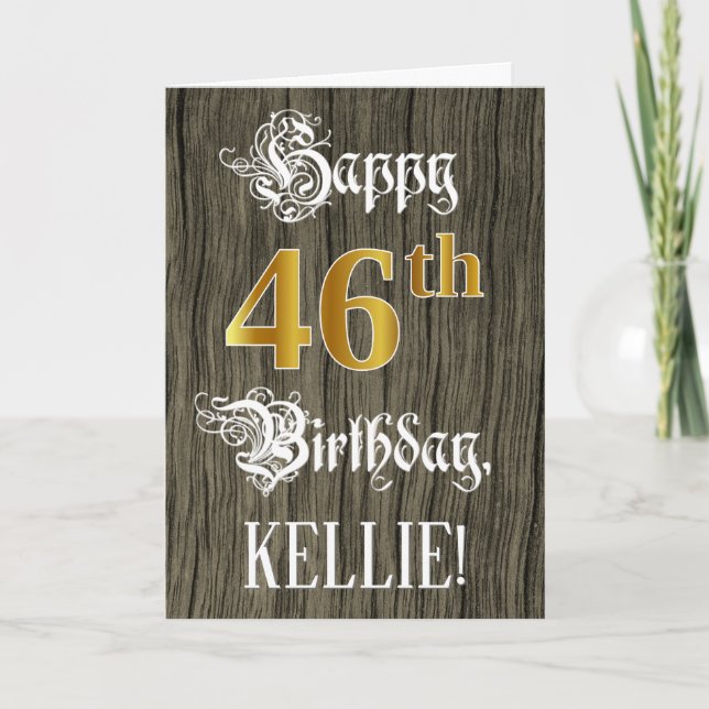 Carte 46e anniversaire : Faux Gold Look + Faux Wood Moti (Devant)