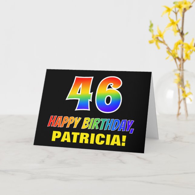 Carte 46e Anniversaire : Gras, Amusant, Simple, Arc-en-c (Fleur jaune)