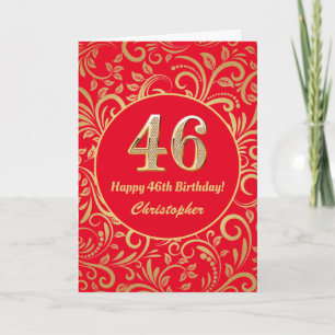 Carte 46e anniversaire Motif Floral rouge et or