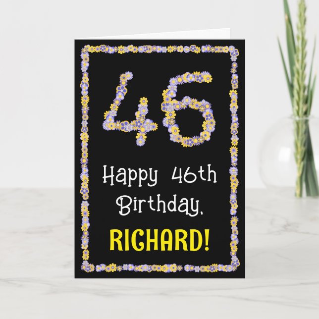 Carte 46e Anniversaire : Nombre de fleurs florales, nom  (Devant)