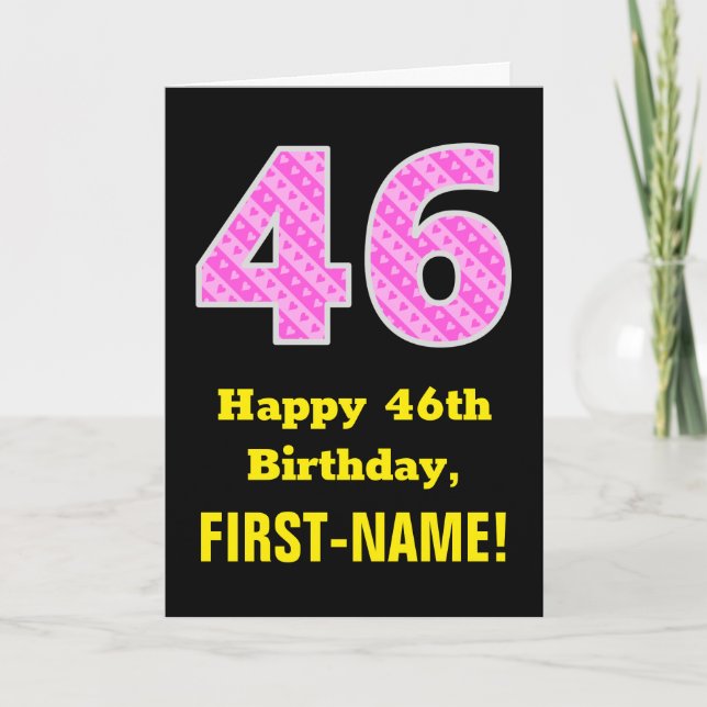 Carte 46e anniversaire : Pink Stripes and Hearts "46" +  (Devant)