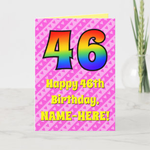 Carte 46e anniversaire : Pink Stripes & Hearts, Arc en c