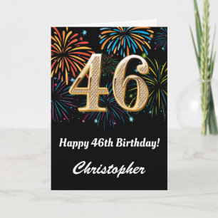 Carte 46e anniversaire Rainbow Fireworks noir et or