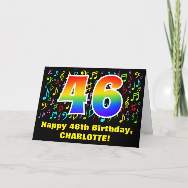 Carte 46e anniversaire : Symboles de musique colorée et  (Devant)