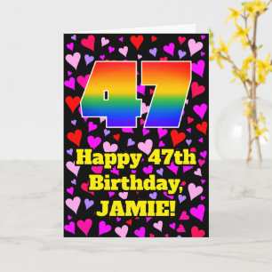 Carte 47e anniversaire : Amour Hearts Motif, Arc en ciel