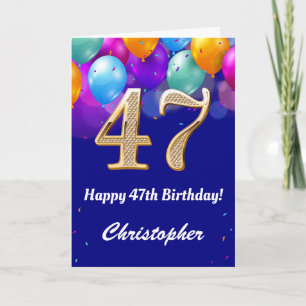 Carte 47e anniversaire Ballons bleu et or couleur marine