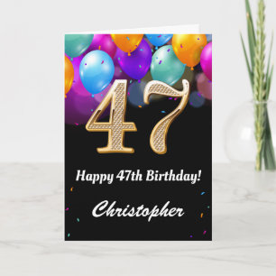 Carte 47e anniversaire Ballons noirs et dorés