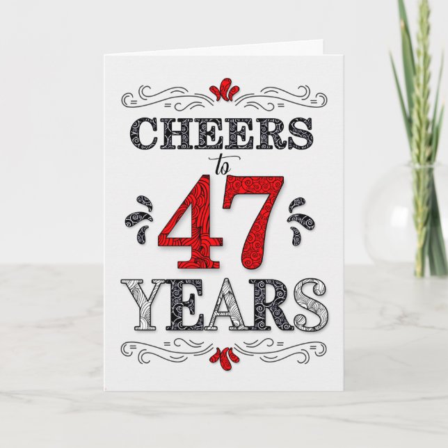 Carte 47e anniversaire Cheers en Motif noir blanc rouge (Devant)