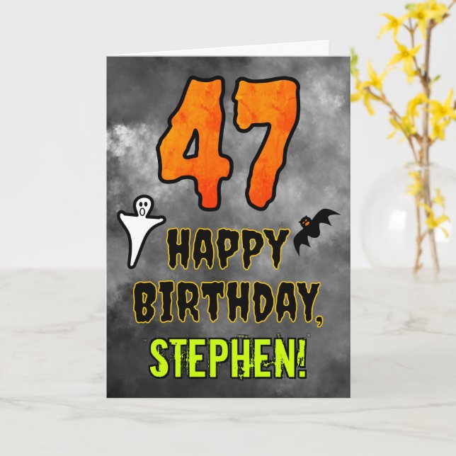 Carte 47e anniversaire : Eerie Halloween Thème + Nom per (Fleur jaune)