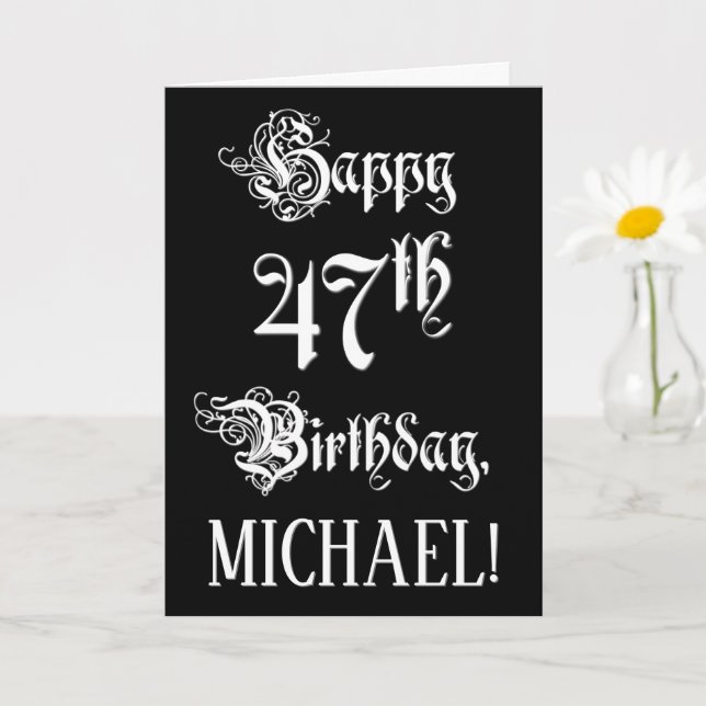 Carte 47e anniversaire : Fancy, Elegant Script + Nom per (Petite plante)