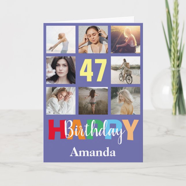 Carte 47e anniversaire heureux Collage photo moderne (Devant)