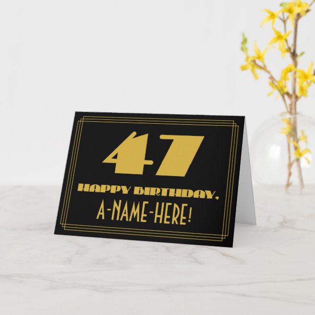 Carte 47e Anniversaire : Nom + Look inspiré de l'Art Déc (Fleur jaune)
