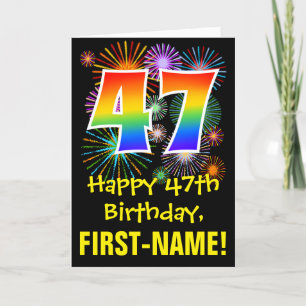 Carte 47th Birthday: Fun Fireworks Pattern + Rainbow 47