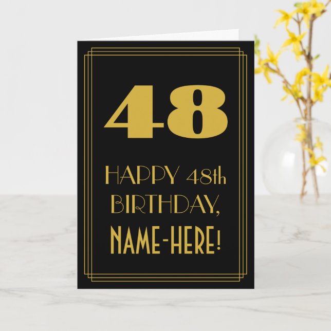Carte 48e anniversaire - Art Déco Inspiré Look "48" & No (Fleur jaune)