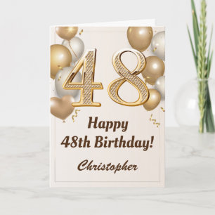 Carte 48e anniversaire Ballons d'or et Confetti Annivers