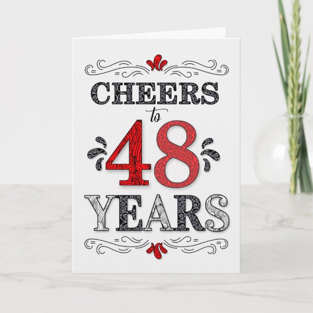 Carte 48e anniversaire Cheers en Motif noir blanc rouge (Devant)
